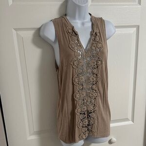 Gimmicks by BKE Brown Lace Accent Tank Top